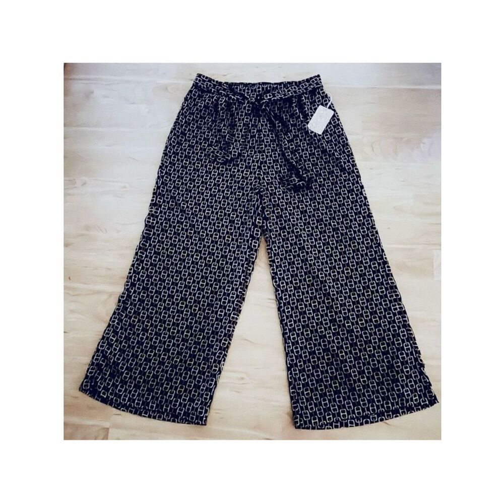 NWT Gorgeous HER DESTINY 2X Plus Black Yellow Chain Print Wide Leg Palazzo Pants